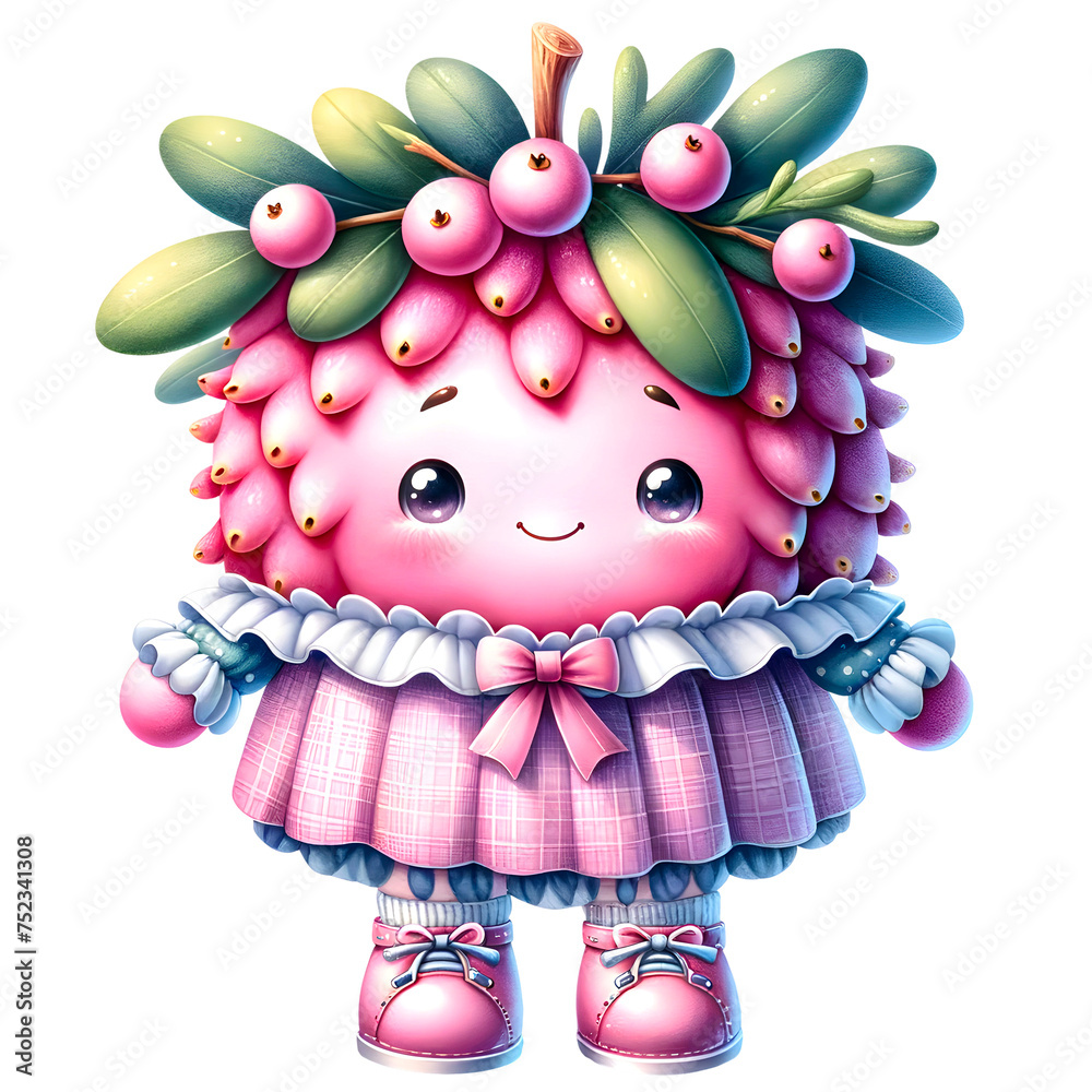 Cute Juniper Berry   fruit character wearing cute pastel outfit clipart. 