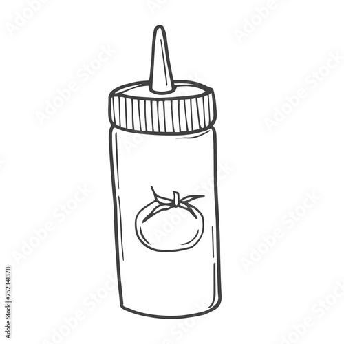 Ketchup sauce in bottle outline icon vector illustration. Line hand drawing tomato ketchup condiment for BBQ