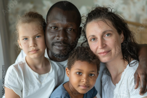 Close up portrait of family of mixed race