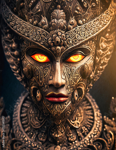 A golden mask with glowing eyes
