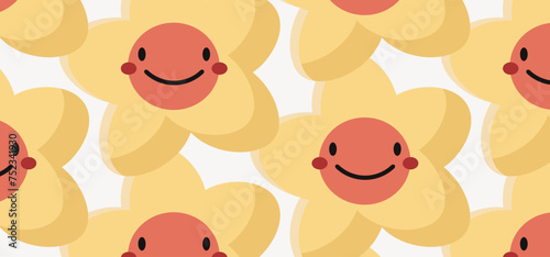 Smiling spring flower pattern. wallpaper, stationery. Vector illustration 