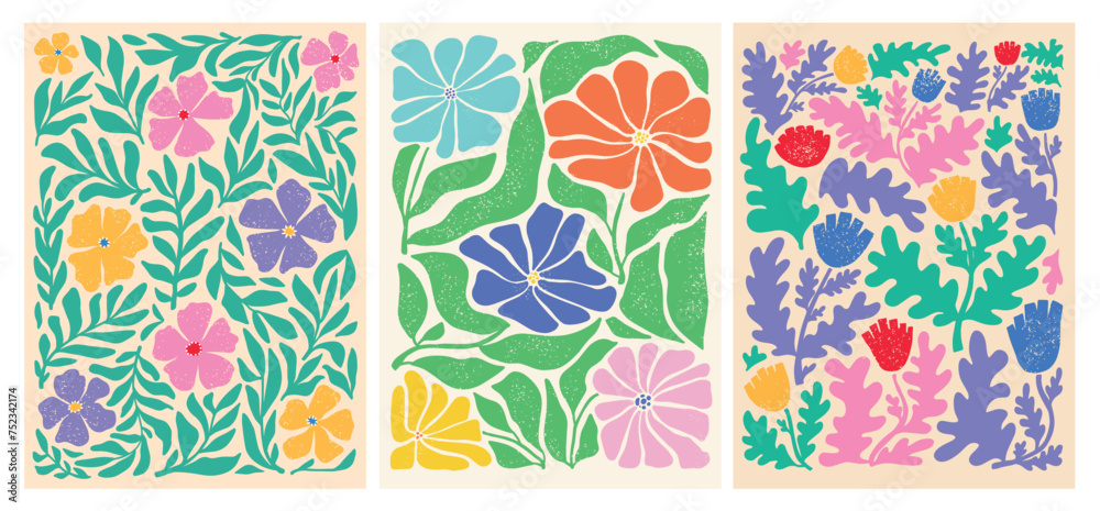Set of matisse inspired floral wallpaper, prints, cards, backgrounds, banners, posters, templates, etc. EPS 10