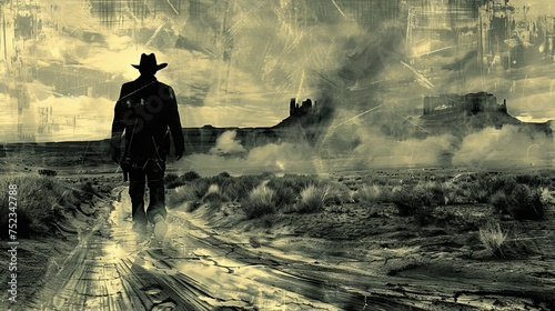 Sinister Western Silence Abstract patterns and shapes reminiscent of the foreboding silence that permeates the cursed territory of a Spaghetti Western horror photo