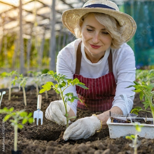 Kobieta sadząca pomidory