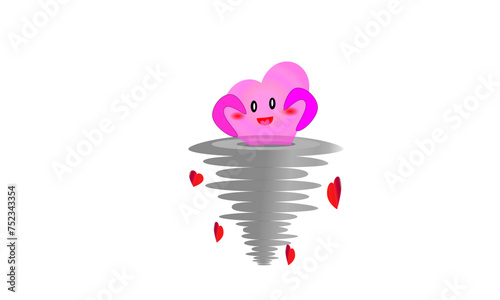 Love like tornado which rages so fiercely with a big love which poses a hand heart with smiles in the center of the tornado and some loves around the tornado.