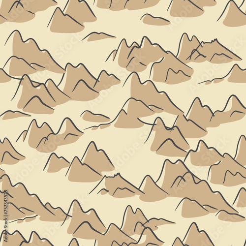 Hand drawn mountain seamless pattern. Landscape pattern. Vector illustration
