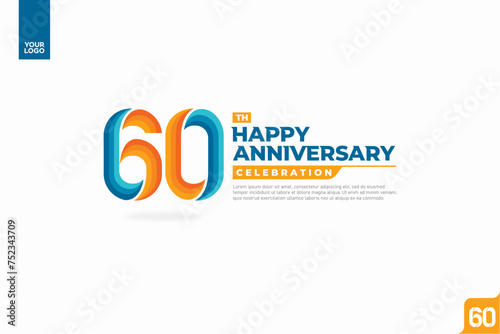 60th happy anniversary celebration with orange and turquoise gradations on white background.