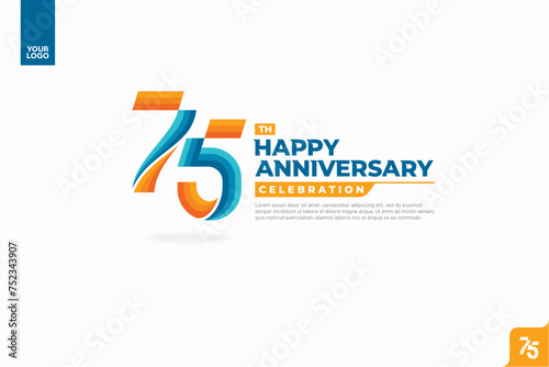 75th happy anniversary celebration with orange and turquoise gradations on white background. photo