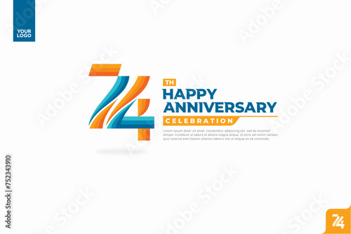 74th happy anniversary celebration with orange and turquoise gradations on white background.