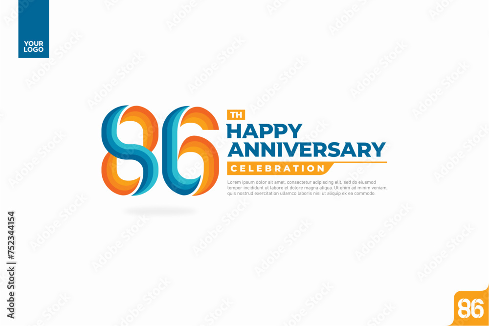 86th happy anniversary celebration with orange and turquoise gradations on white background.