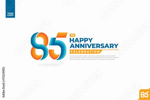85th happy anniversary celebration with orange and turquoise gradations on white background.