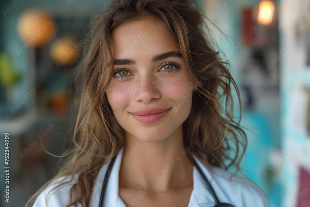 Woman With Stethoscope Standing in Front of Wall
