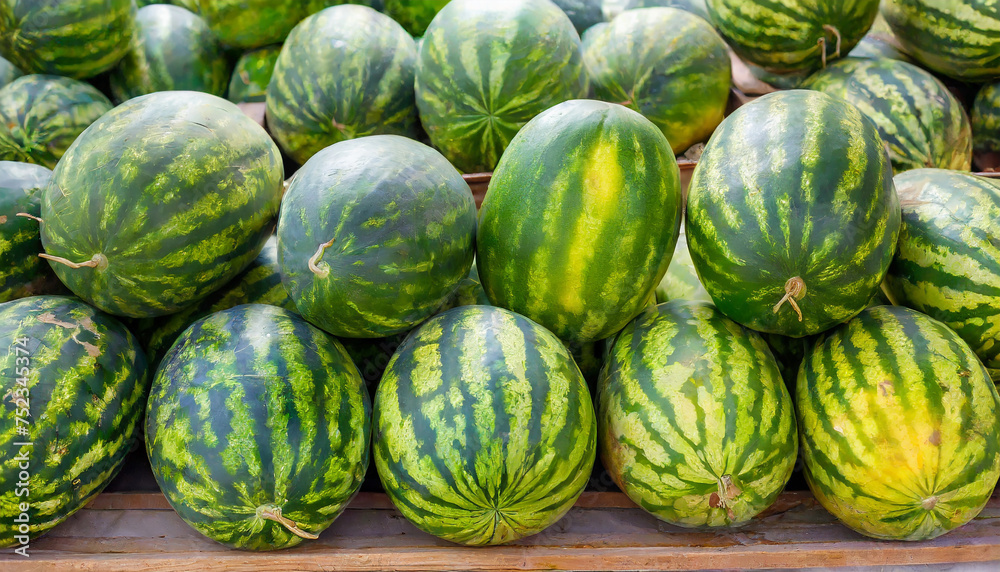 Many big green ripe watermelons. Organic farm harvest. Tasty and sweet summer dessert. Many big green ripe watermelons. Organic farm harvest. Tasty and sweet summer dessert.