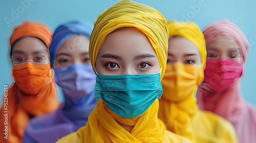 A group of Muslim women wearing masks during the Covid-19 pandemic (new normal) walks photo