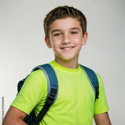 portrait of a smiling boy with school bag