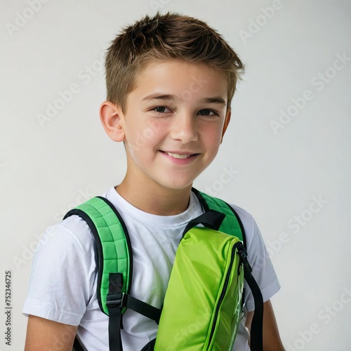 portrait of a smiling boy with school bag
