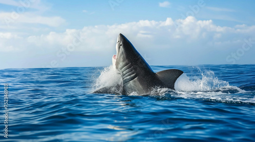 Great White Shark Breaching Ocean Surface
