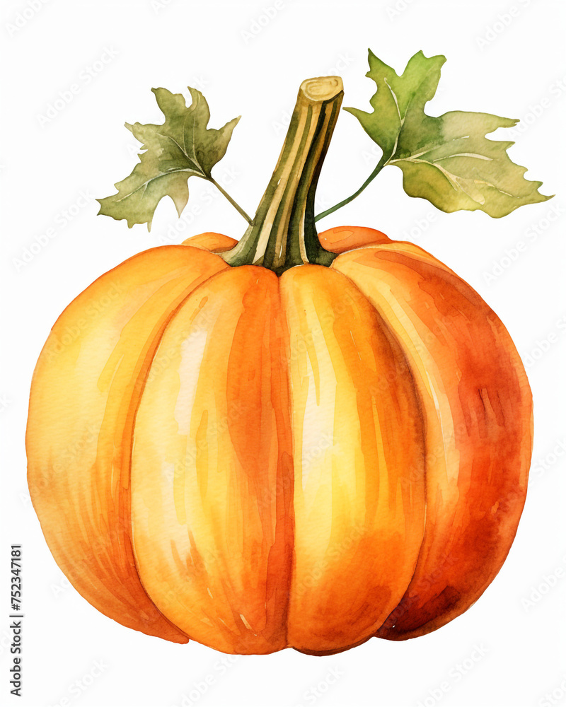 pumpkin, watercolor clipart, white background сreated with Generative Ai