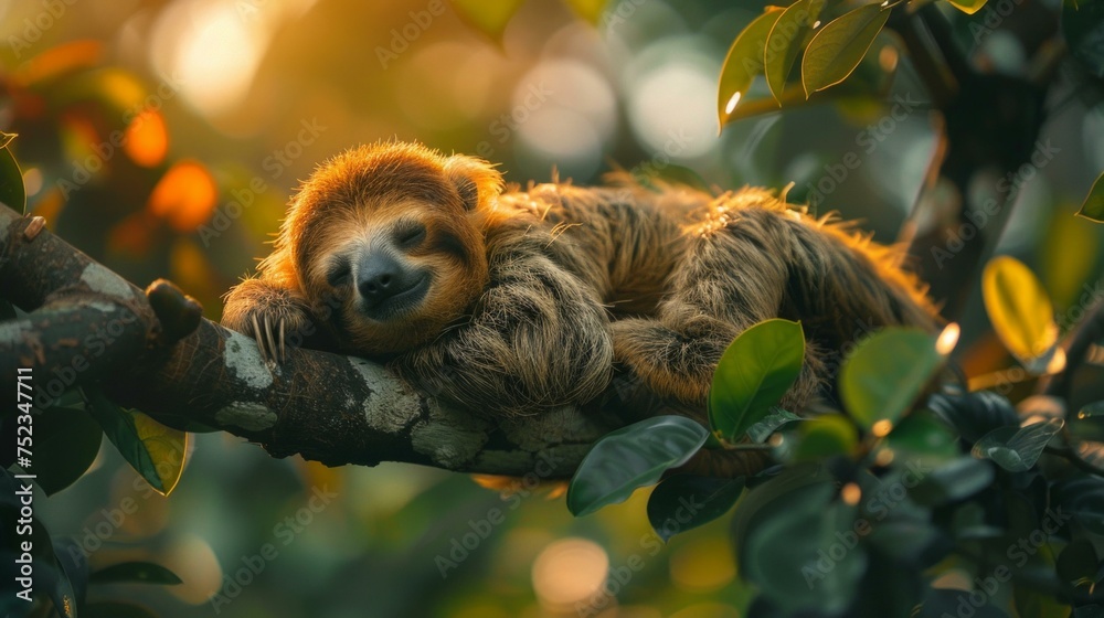 sloth leisurely perched, vibrant jungle, carefree, photorealistic, immersive, soft focus, natural daylight, AI Generative sloth leisurely perched, vibrant jungle, carefree, photorealistic, immersive, soft focus, natural daylight, AI Generative
