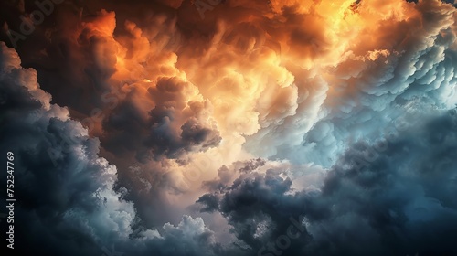 Burnt sienna and cloudy gray, dramatic stormy sky theme, intense weather mood, dynamic cloud formation, abstract air currents, atmospheric backdrop, powerful nature display