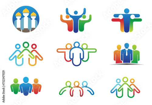 Creative Colorful Three People Collection Logo Vector Icon Symbol Design Illustration