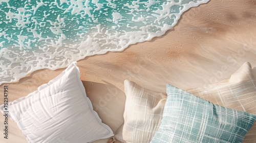 Caramel tan and sea spray blue, beachside relaxation theme, warm sandy comfort, cool ocean breeze, tranquil seaside ambiance, soft beach day, serene coastal calm, relaxed beachside vibe