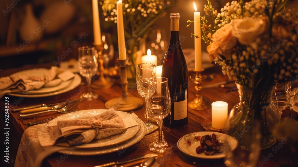 Romantic Table setting for dinner of couple in special day Romantic Table setting for dinner of couple in special day