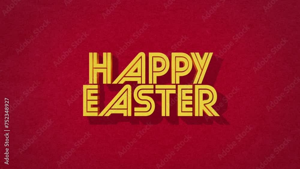 Vibrant red background with Happy Easter in yellow diagonal letters. Easter is in larger font size, creating a cheerful holiday greeting or advertisement Vibrant red background with Happy Easter in yellow diagonal letters. Easter is in larger font size, creating a cheerful holiday greeting or advertisement