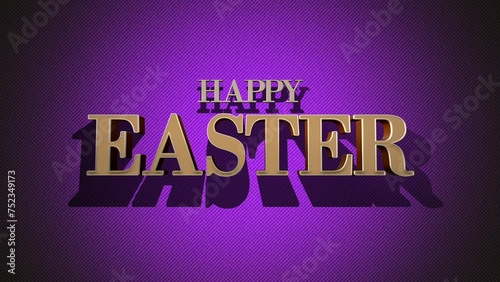 A festive image with golden Happy Easter text on a purple background, complete with a shadow effect. The central placement adds emphasis to the message