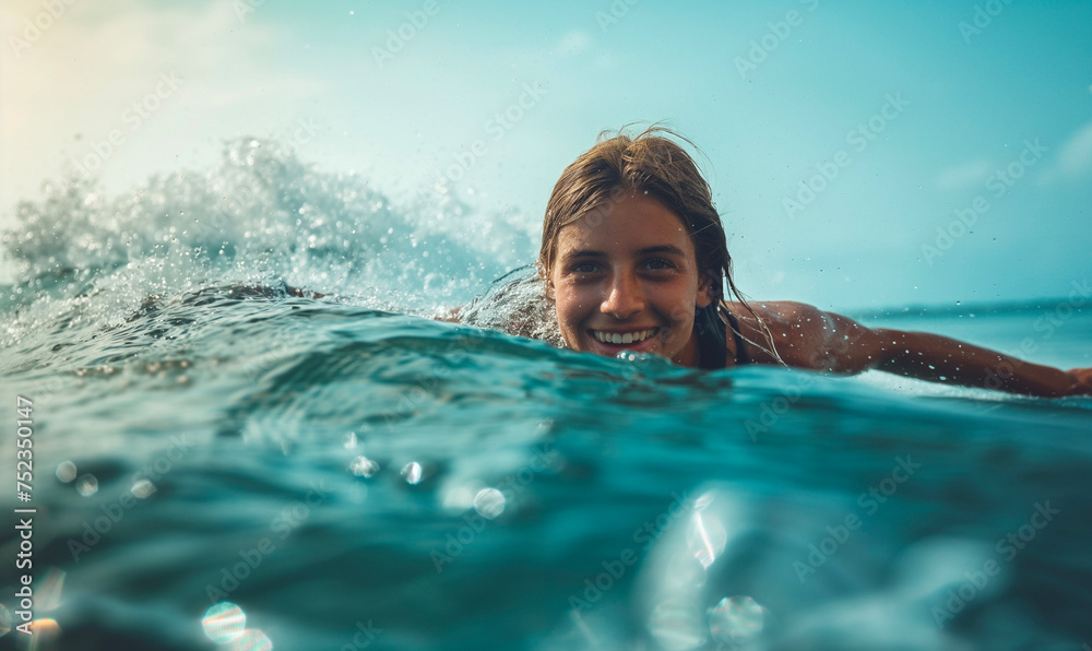 Joyful Female Surfer Enjoying the Waves - Ocean Lifestyle Photography