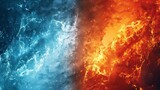 Lava core and arctic frost, extreme elements theme, hot molten energy, cold icy calm, dynamic natural forces, serene elemental balance, intense heat and cold contrast, peaceful nature power