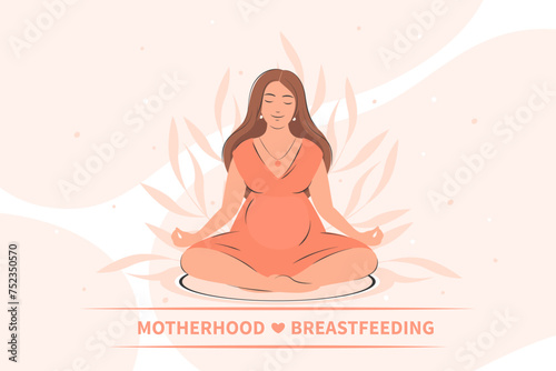 Pregnant woman meditates. Concept yoga, meditation, relax, health, pregnancy, motherhood. Vector illustration.