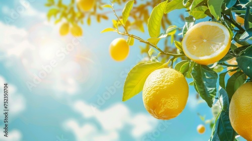 Lemon zest and sky cerulean, cheerful summer sky theme, bright daylight joy, vibrant outdoor freshness, energetic sunny vibes, refreshing sky clarity, lively daylight ambiance photo