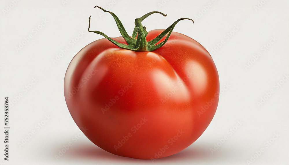 Juicy ripe red tomato. Fresh and tasty vegetable. Organic product. Isolated on white Juicy ripe red tomato. Fresh and tasty vegetable. Organic product. Isolated on white