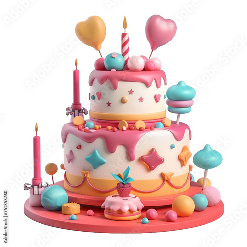 birthday cake and candles  vector cartoon illustration isolated on transparent background - Generative AI