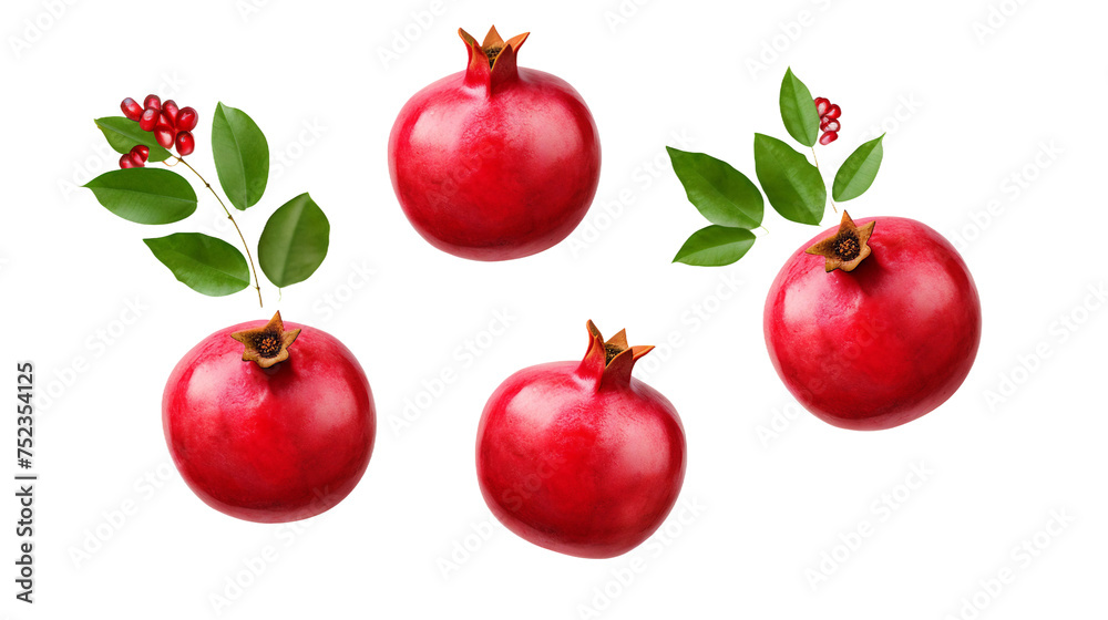Pomegranate Collection: Fresh, Ripe Fruits Isolated on Transparent Background for Culinary and Decorative Projects. - obrazy, fototapety, plakaty 