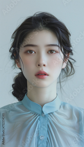 Wallpaper Mural Portrait of beautiful asian women with organza dress. blue background Torontodigital.ca