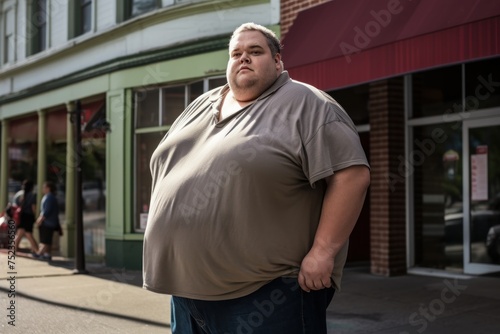 Overweight man in the street. Diet, health, and lifestyle concept