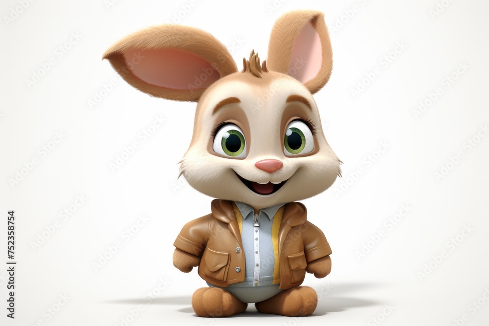 Cute cartoon white rabbit isolated on a white background. 3d illustration