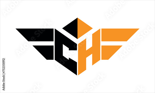 CH initial letter falcon icon gaming logo design vector template. batman logo, sports logo, monogram, polygon, war game, symbol, playing logo, abstract, fighting, typography, icon, minimal, wings logo