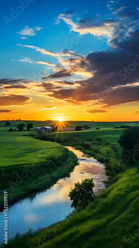 Beautiful Sunset over Rolling Hills: A Study in Contrasts and Reflections
