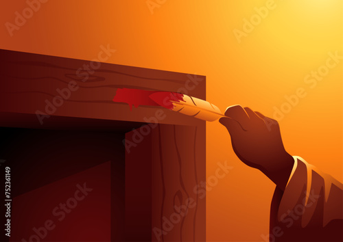 Biblical vector illustration series, the sacred moment when the Israelites marked their lintels during the Passover photo
