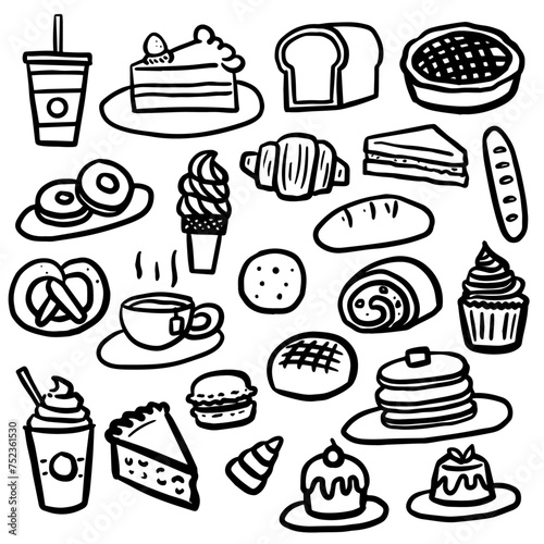 Sweet Food Dessert Scribble Element Sets Illustrations