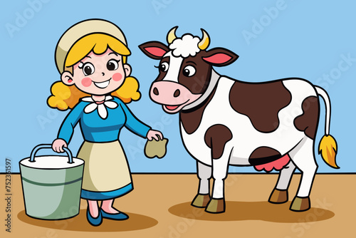 Thrush with her cow: vector illustration
 photo