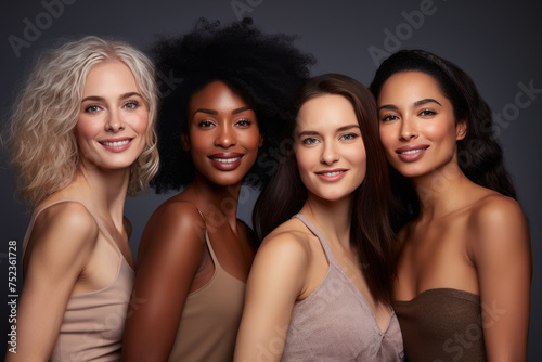 Portrait of four diverse women showcasing beauty and ethnic variety