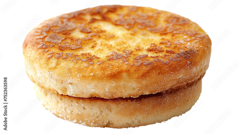 Golden, crispy, well-baked English muffins with a transparent background