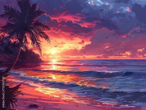 Sunset Skies: Enhance Your Digital Paintings with Dramatic Beach Backgrounds © czphoto