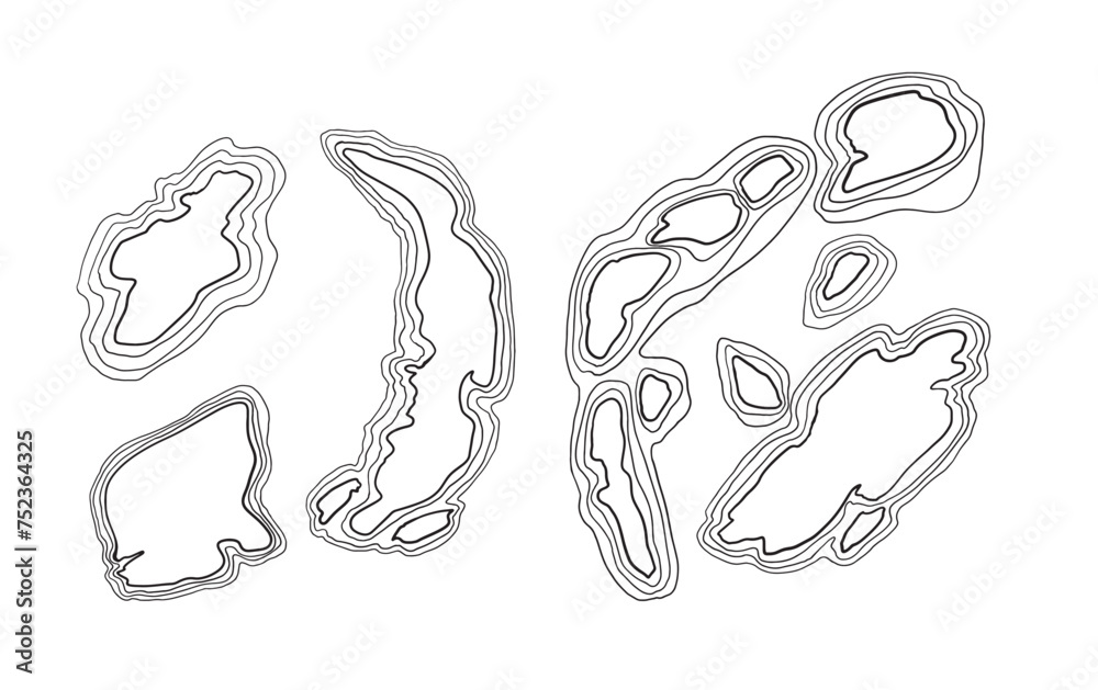 Vector Illustration Map Elements Contours Of Islands With Elevation 