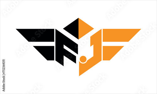FJ initial letter falcon icon gaming logo design vector template. batman logo, sports logo, monogram, polygon, war game, symbol, playing logo, abstract, fighting, typography, icon, minimal, wings logo