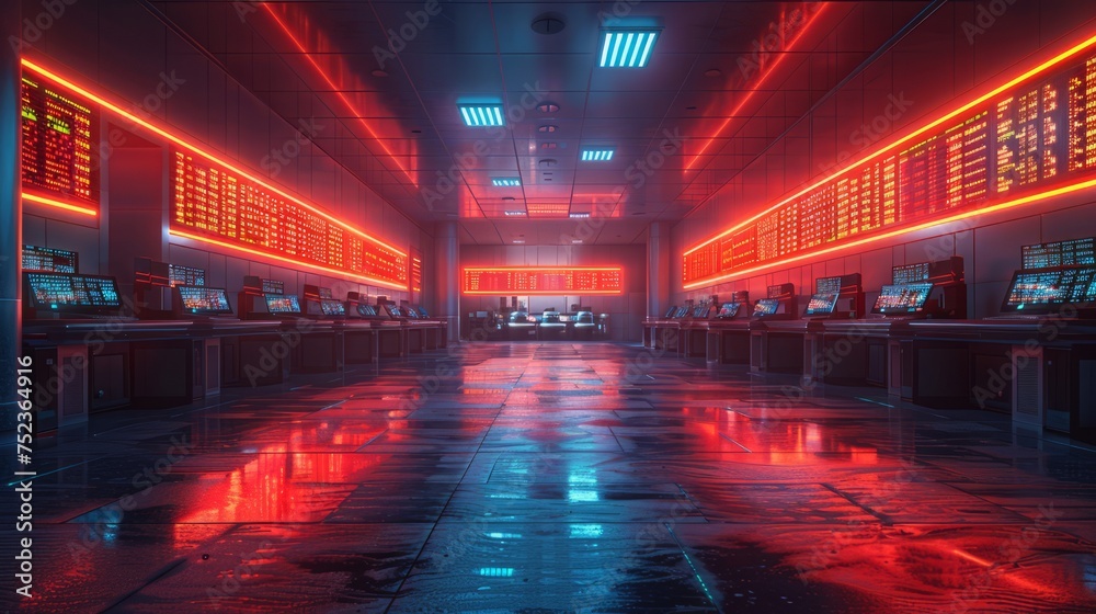 Futuristic server room with two silhouettes